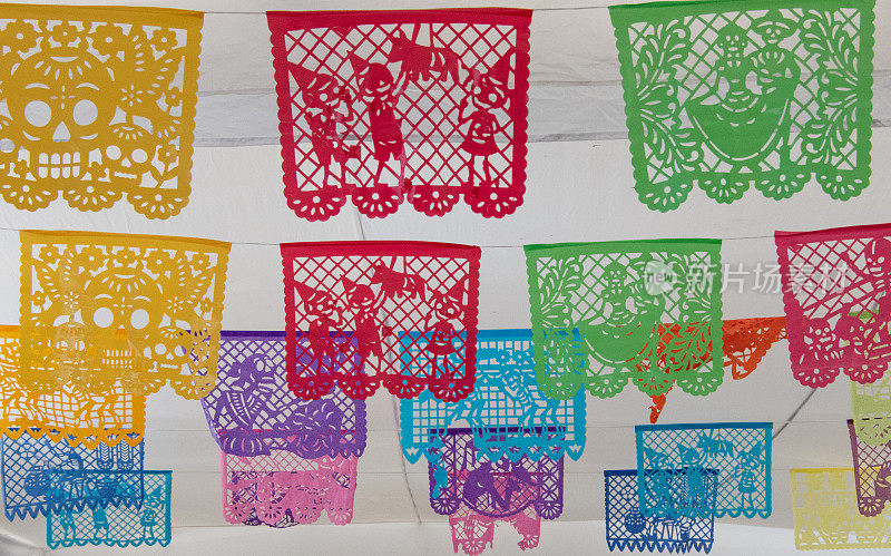 墨西哥Papel Picado-剪纸旗帜，亡灵节，米却肯州